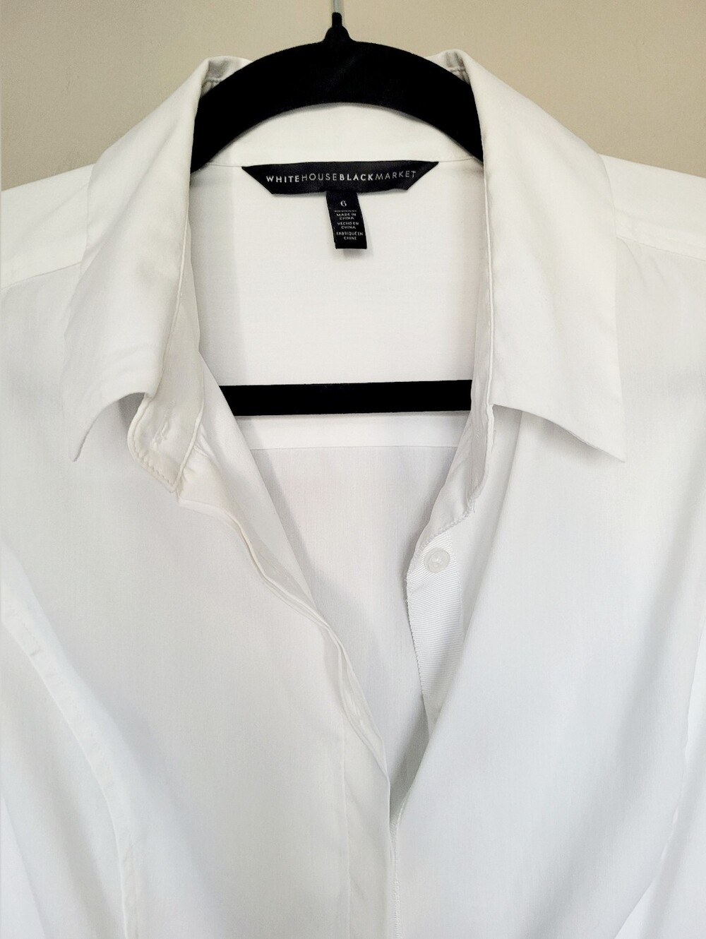 White House Black Market White Ruffle-Cuff Button Down Cotton Blnd Shirt 6/Small - Picture 4 of 16